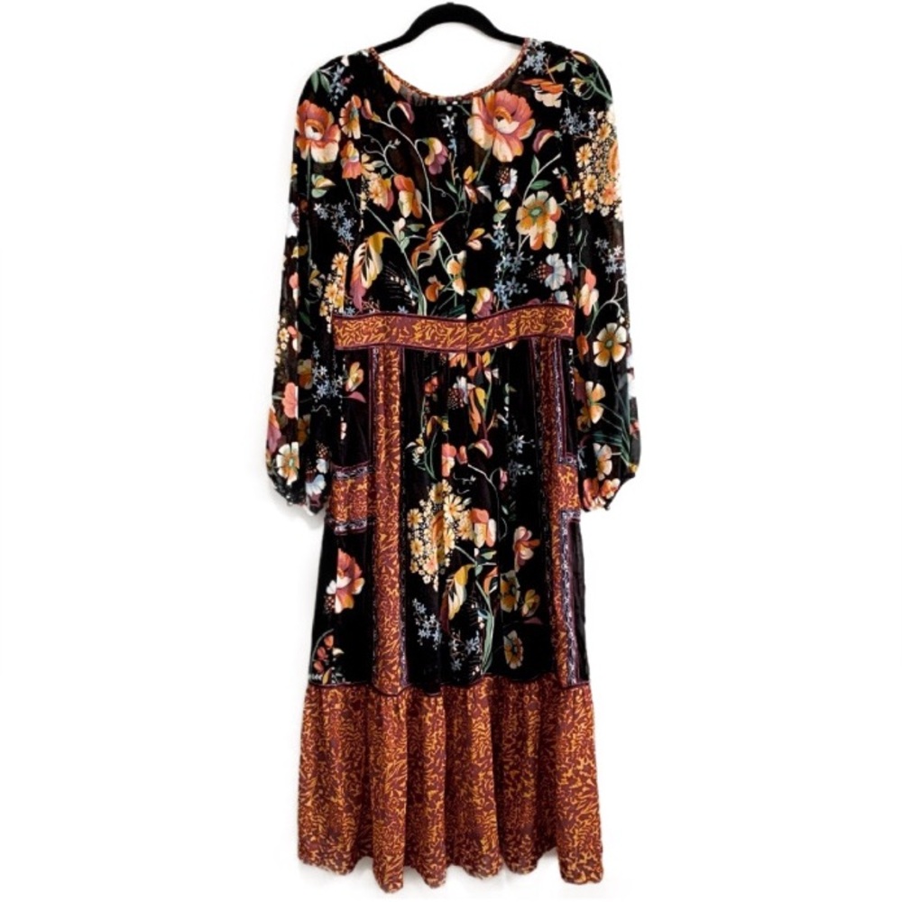 Anthropologie Black Floral Maxi Dress with Rust Accents - Picture 2 of 5